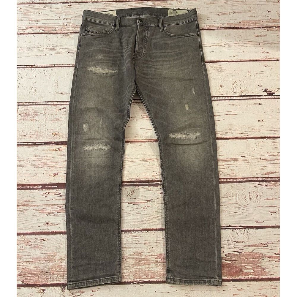 Diesel Jeans Mens 36x28 Gray Tepphar Slim‎ Carrot Distressed Washout Denim Pant
